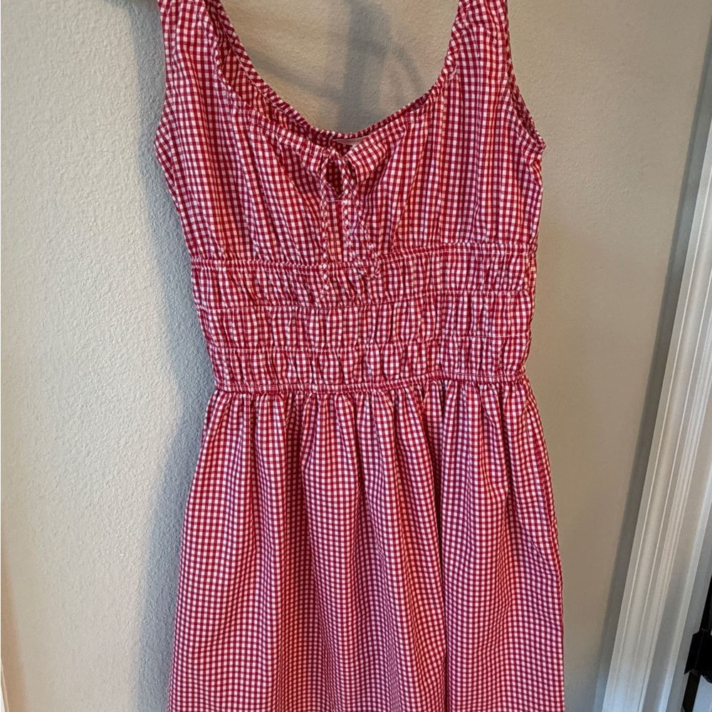 Girls Red Gingham Smocked Summer Dress